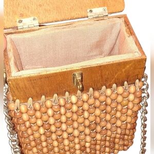 Wooden Beaded Purse With Chain Strap VINTAGE 1960'S Japan